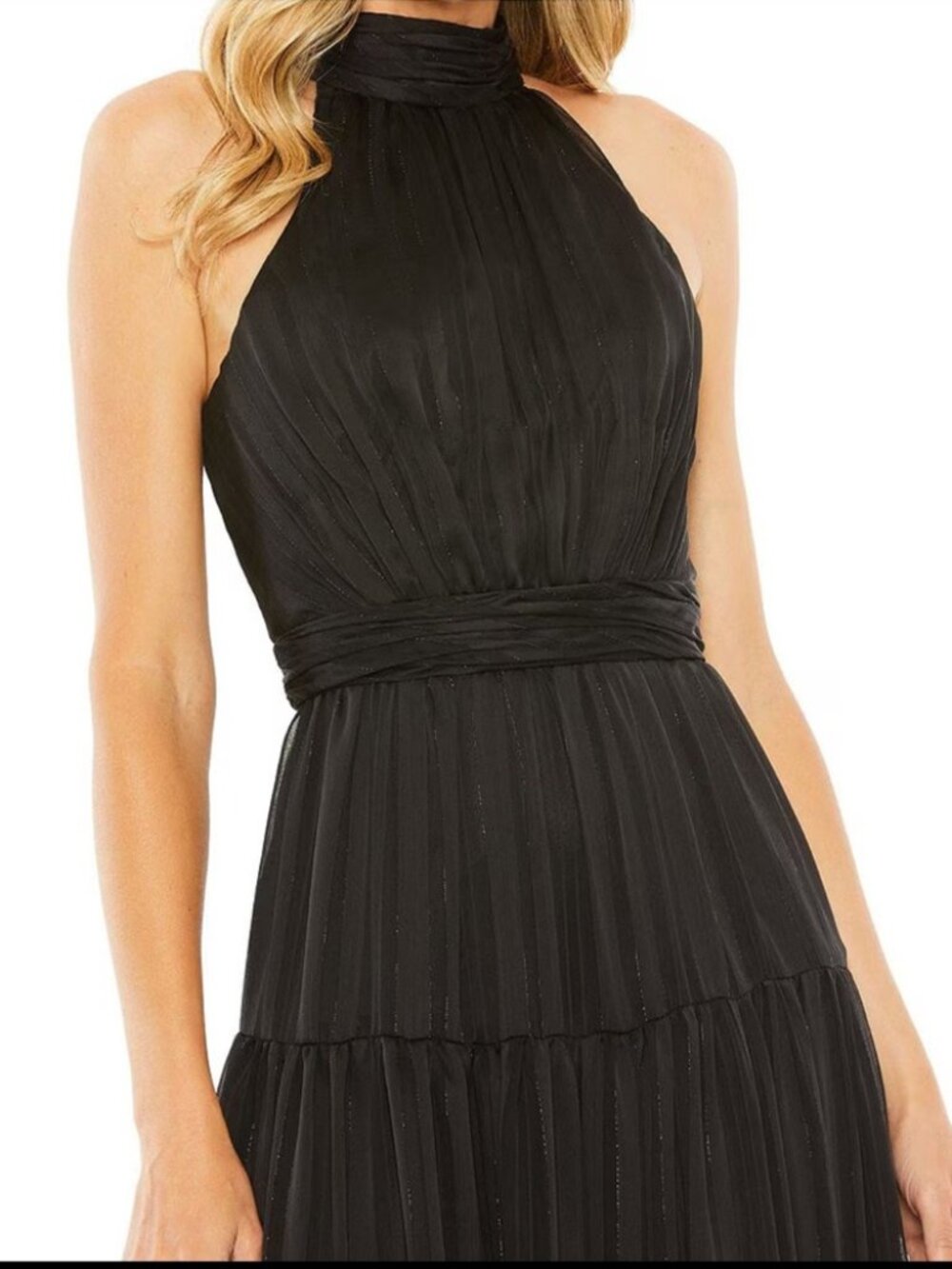 Mac Duggal Black Tiered Chiffon Halter A-Line Gown | Size 10 / L - Picture 11 of 11
